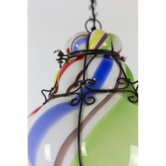 Image 1 of Lustre vintage "sucre d'orge" en verre polychrome, 1950