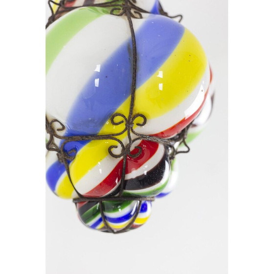 Image 1 of Lustre vintage "sucre d'orge" en verre polychrome, 1950