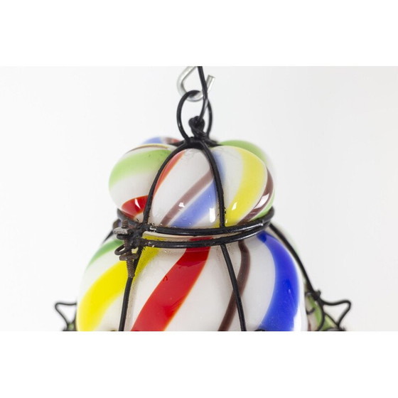 Image 1 of Lustre vintage "sucre d'orge" en verre polychrome, 1950