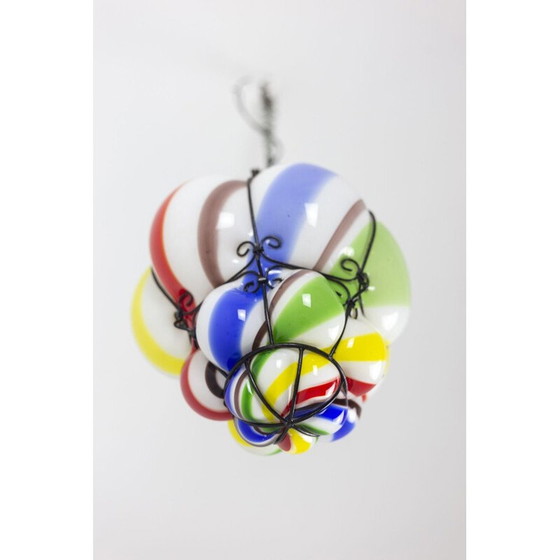 Image 1 of Lustre vintage "sucre d'orge" en verre polychrome, 1950