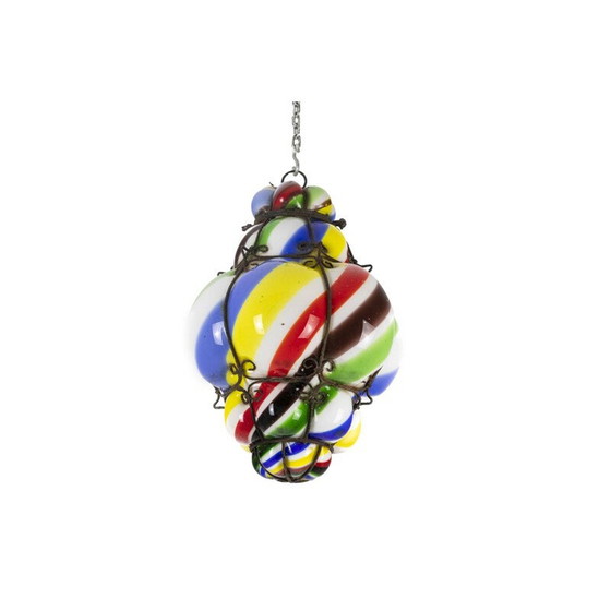 Image 1 of Lustre vintage "sucre d'orge" en verre polychrome, 1950