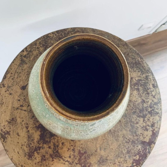 Image 1 of Vase boule émaillé et cristallisé vintage