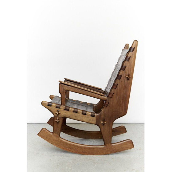 Image 1 of Fauteuil à bascule en cuir vintage par Angel Pazmino pour Muebles de Estilo