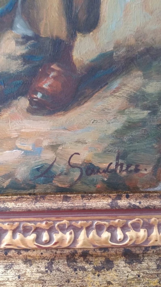 Image 1 of Peinture à l'huile sur bois signée L. Sanchez