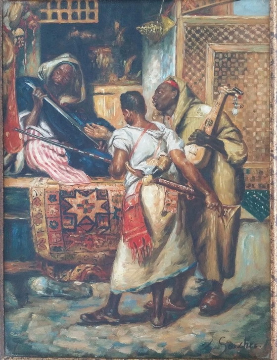 Image 1 of Peinture à l'huile sur bois signée L. Sanchez