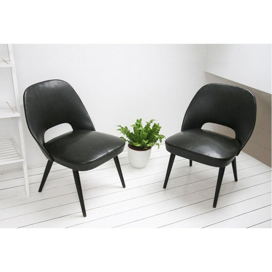 Image 1 of Ensemble de 2 fauteuils noirs vintage, Italie, années 1960