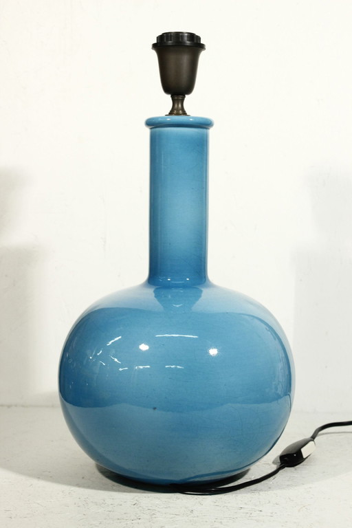 Alvino Bagni - Grand Pied De Lampe Bleu Céruléen Craquelé Design Italie 1960S