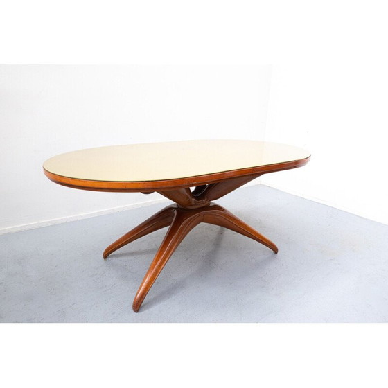 Image 1 of Table vintage en cerisier brun et verre par Guglielmo Ulrich, Italie 1950