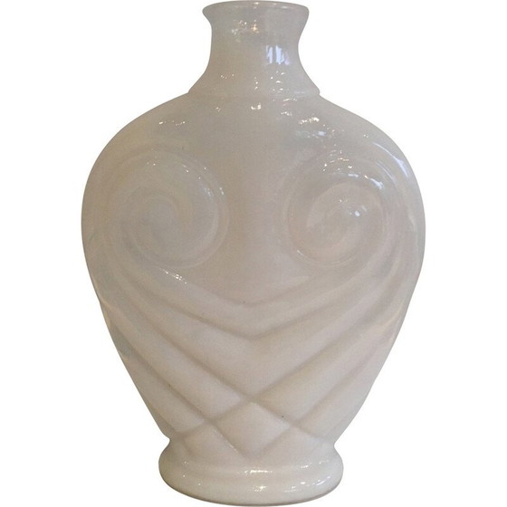 Image 1 of Vase hibou vintage en verre opale blanc, 1970