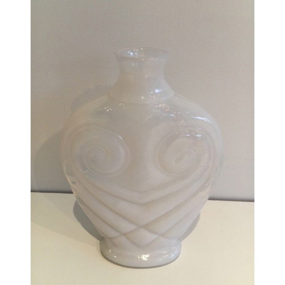 Image 1 of Vase hibou vintage en verre opale blanc, 1970
