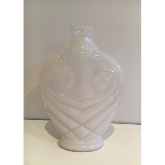 Image 1 of Vase hibou vintage en verre opale blanc, 1970