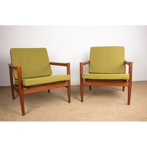 Image 1 of Paire de fauteuils vintage en teck et tissu par Børge Jensen et Sønner pour Bernstorffsminde Møbelfabrik A/S, Danemark 1960