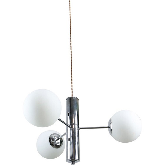 Image 1 of Lustre Sputnik vintage en chrome et opaline, Italie 1970