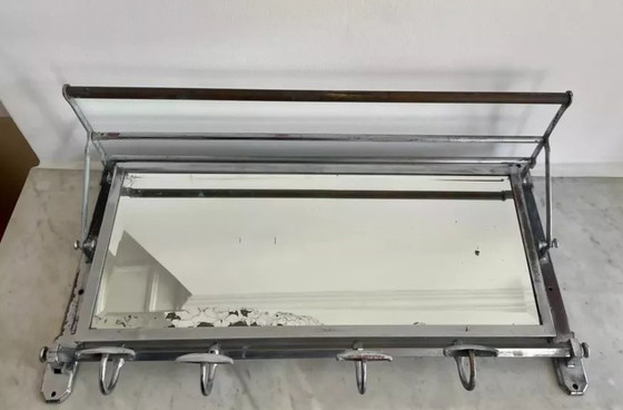 Image 1 of Porte Manteau Vintage, Miroir Biseauté Et Chrome, Art Déco