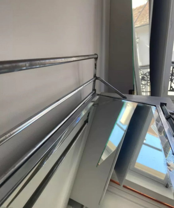 Image 1 of Porte Manteau Vintage, Miroir Biseauté Et Chrome, Art Déco