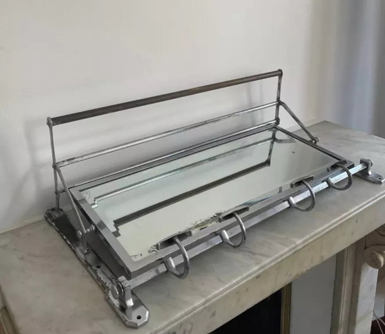 Image 1 of Porte Manteau Vintage, Miroir Biseauté Et Chrome, Art Déco