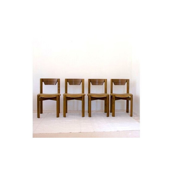 Image 1 of Ensemble de 4 chaises vintage en noyer et velours, années 1960