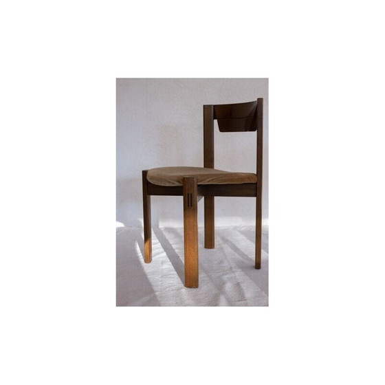 Image 1 of Ensemble de 4 chaises vintage en noyer et velours, années 1960