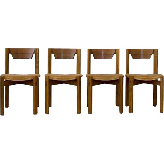Image 1 of Ensemble de 4 chaises vintage en noyer et velours, années 1960
