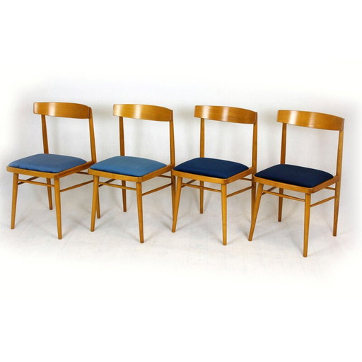Ensemble de 4 chaises de salle à manger en frêne de TON, années 1960