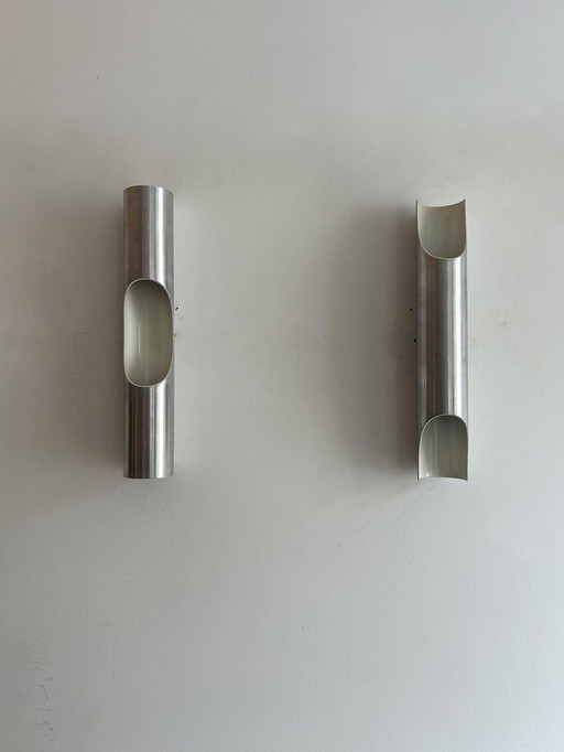 2X Appliques Fuga En Aluminium Brossé Par Raak - Pays-Bas 1970