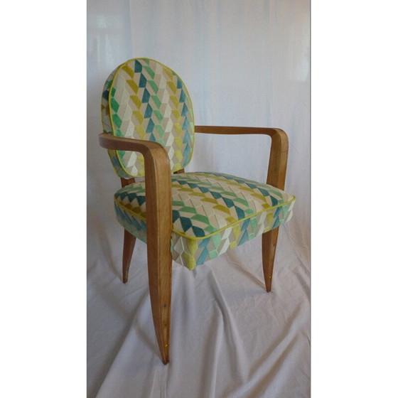 Image 1 of Chaise de bureau en hêtre et tissu vert - années 1950