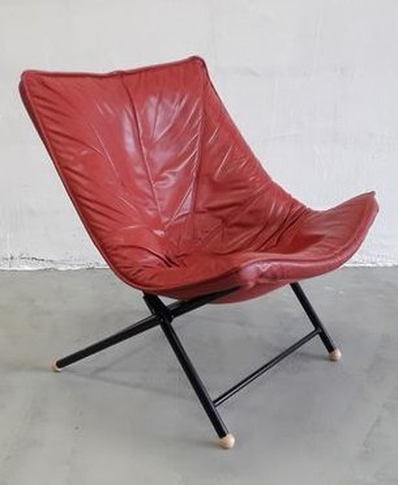 Image 1 of Chaise pliante en cuir rouge Molinari Par Teun Van Zanten