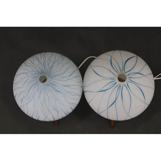 Image 1 of Paire de lampes de table vintage en bois de hêtre et verre pour Uluv, Tchécoslovaquie 1960