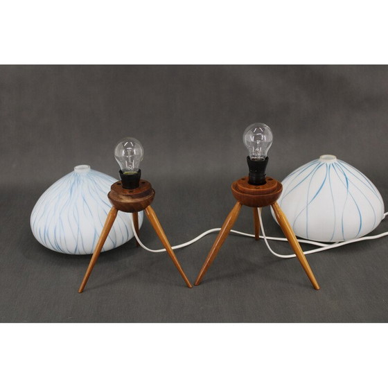 Image 1 of Paire de lampes de table vintage en bois de hêtre et verre pour Uluv, Tchécoslovaquie 1960