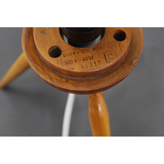 Image 1 of Paire de lampes de table vintage en bois de hêtre et verre pour Uluv, Tchécoslovaquie 1960