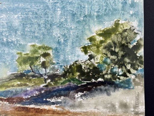 Paysage à l'aquarelle. 1971 - Eugène Eechaut (1928-2019)