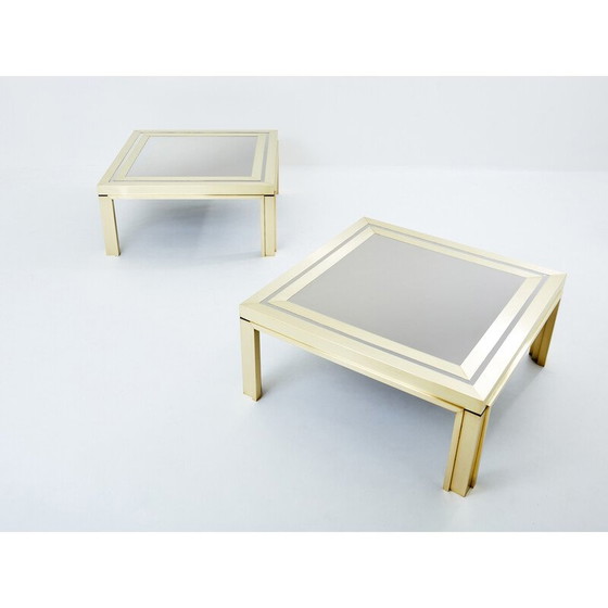 Image 1 of Paire de tables basses vintage en laiton brossé et acier par Giacomo Sinopoli pour Liwan's Rome, Italie 1970