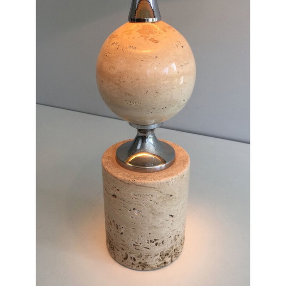 Image 1 of Lampe vintage en travertin et chrome 1970