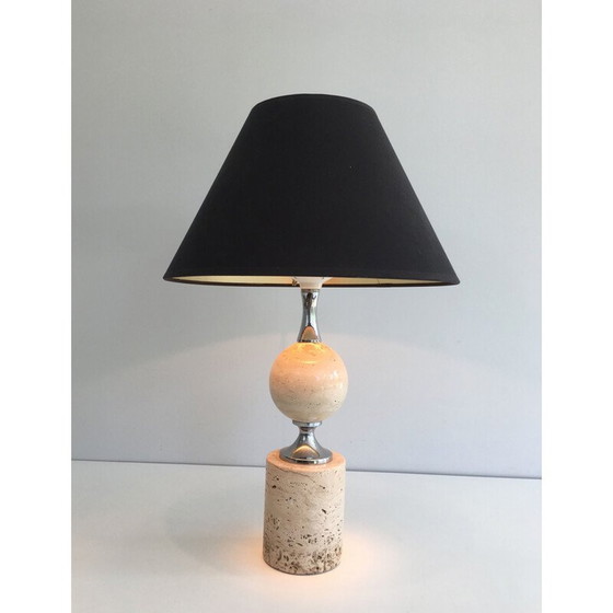 Image 1 of Lampe vintage en travertin et chrome 1970