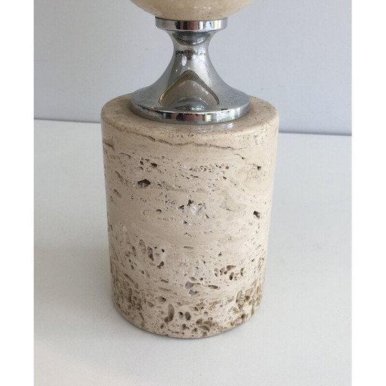 Image 1 of Lampe vintage en travertin et chrome 1970