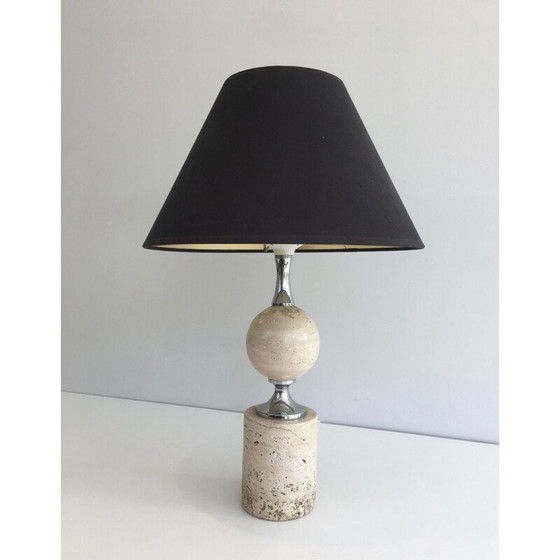 Image 1 of Lampe vintage en travertin et chrome 1970