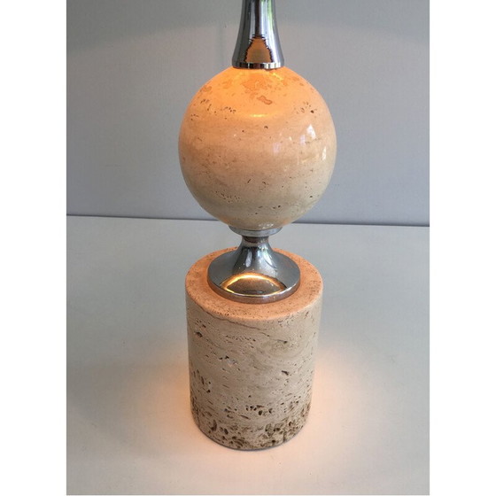 Image 1 of Lampe vintage en travertin et chrome 1970