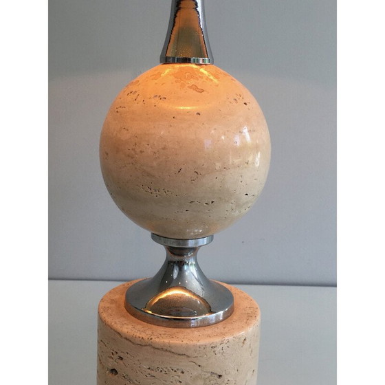 Image 1 of Lampe vintage en travertin et chrome 1970