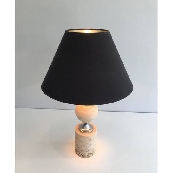 Image 1 of Lampe vintage en travertin et chrome 1970