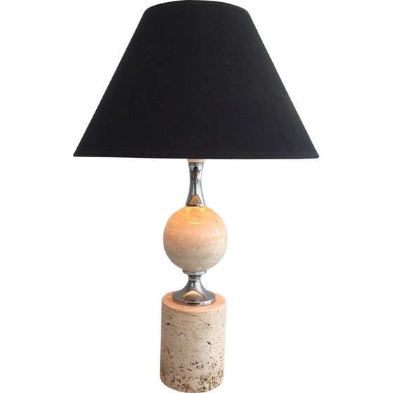 Image 1 of Lampe vintage en travertin et chrome 1970