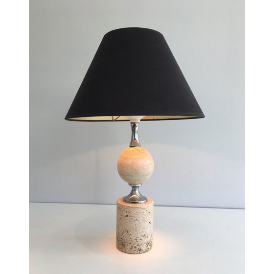 Image 1 of Lampe vintage en travertin et chrome 1970