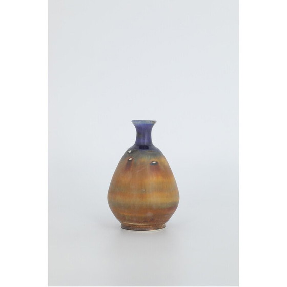 Image 1 of Vase vintage de collection en grès bleu et brun par Gunnar Borg pour Höganäs Keramik, Suède 1960