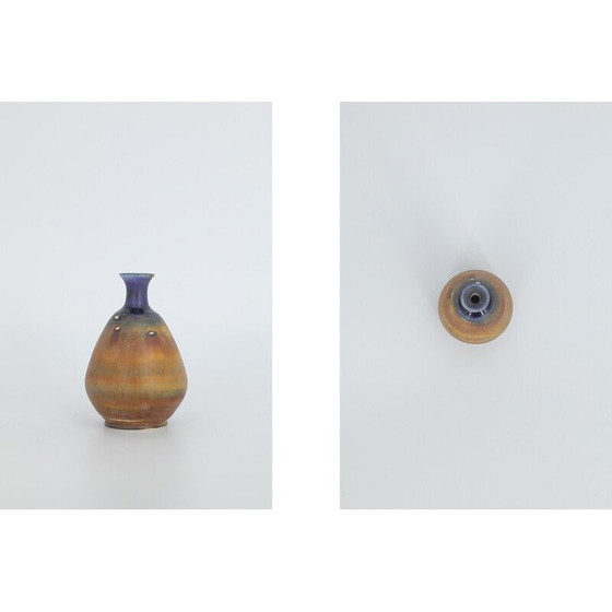 Image 1 of Vase vintage de collection en grès bleu et brun par Gunnar Borg pour Höganäs Keramik, Suède 1960