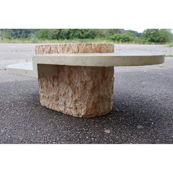 Image 1 of Table basse vintage en placage de travertin et contreplaqué pour Maitland-Smith, 1970