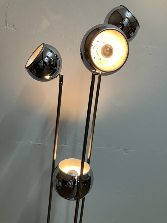 Image 1 of Space Age Eyeball Lampadaire Vintage Avec 4 Lumières Chrome