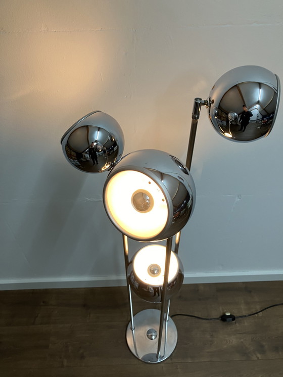 Image 1 of Space Age Eyeball Lampadaire Vintage Avec 4 Lumières Chrome