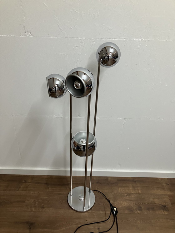 Image 1 of Space Age Eyeball Lampadaire Vintage Avec 4 Lumières Chrome
