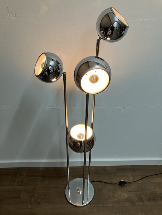 Image 1 of Space Age Eyeball Lampadaire Vintage Avec 4 Lumières Chrome
