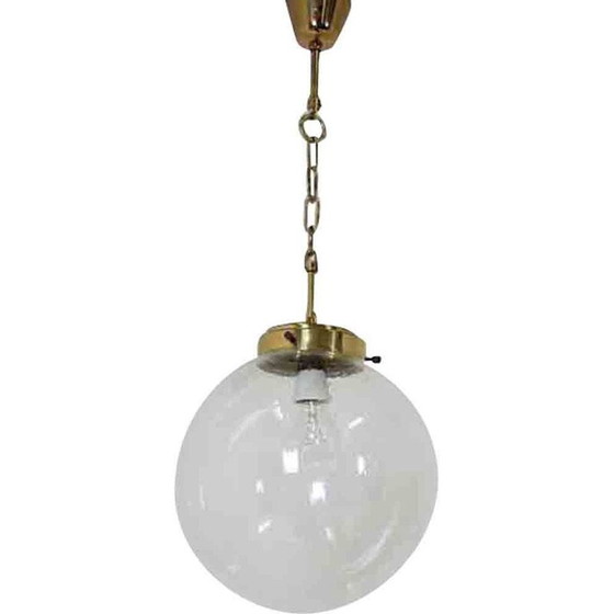 Image 1 of Lampe suspendue vintage en verre et laiton pour Valašské Meziříčí, Tchécoslovaquie 1970.