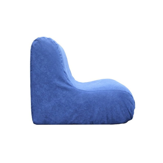 Image 1 of Chaise de cheminée vintage retapissée en bleu, 1970